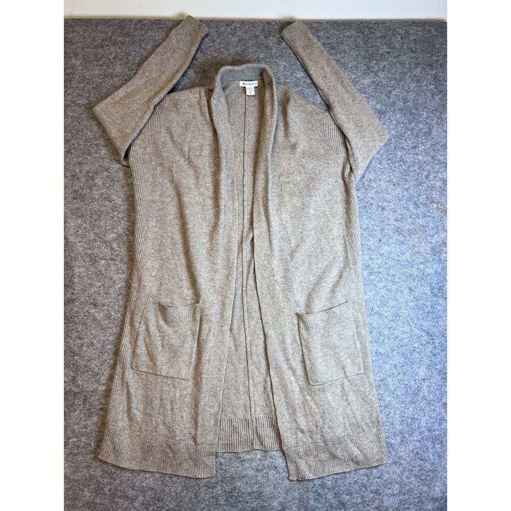 Womens Athleta Spirit Wool Cashmere Wrap Tan Open Front Cardigan Pockets Sz XS